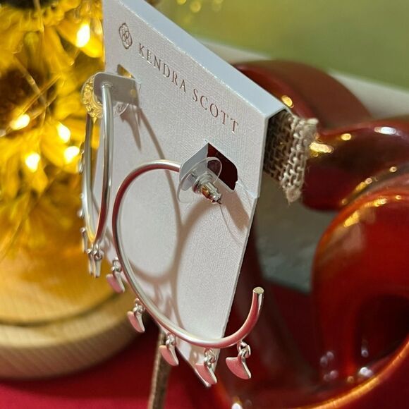 Kendra Scott Silver Open Hoop Earrings With Drop Charms #KSER - Picture 3 of 5